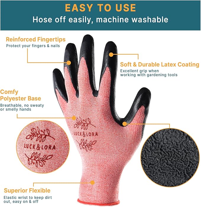 DOFOWORK Gardening Gloves - 6 Pair Gardening Gloves for Women/Men, Breathable Natural Latex Garden Gloves with Grip