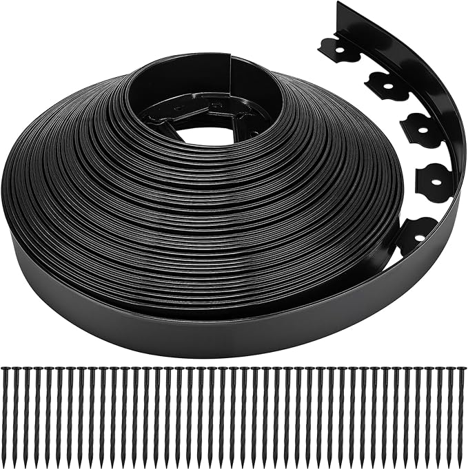 Landscape Edging 2 Inch Tall 100 FT, Garden Edging Border with 5 Pcs Connectors and 60 Pcs Anchoring Spikes for Garden Flower Beds Yard Lawn
