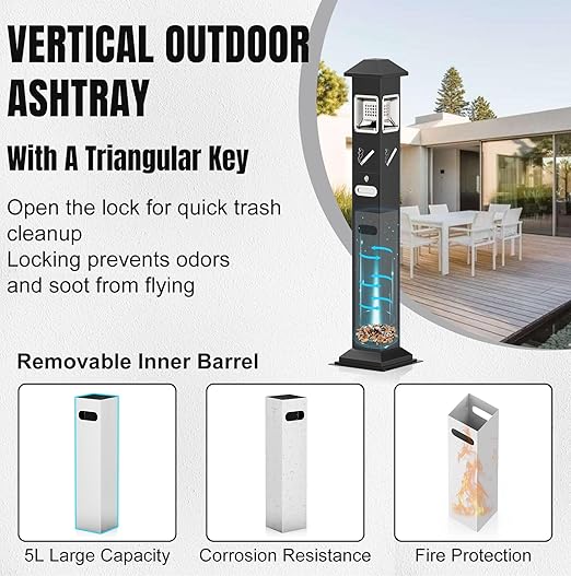 SWANSOFT 48In Outdoor Trash Can, Waterproof Commercial Trash Cans with Removable 5L Large Capacity Inner Bucket & Fixed Base for Patio, Office, Park, Gardens, Hotels, Stainless Steel Trash Bin