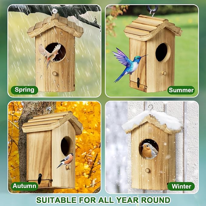 Hanging Hummingbird House for Outdoors, Wooden Mini Bird House, Durable Nesting Box for Hummingbird, Weather-Resistant Hummingbird House (Dimensions 5.9 * 3.7 * 4.1 inch)