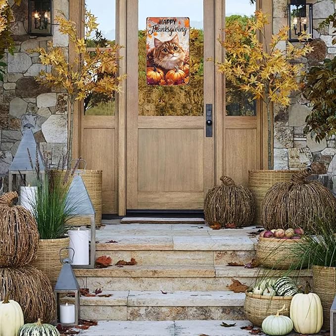 Metal Signs Happy Thanksgiving Tin Signs Aluminum Sign for Living Room Bedroom Bar Cafe Yard Garden Office Wall Decor 12×8 Inch