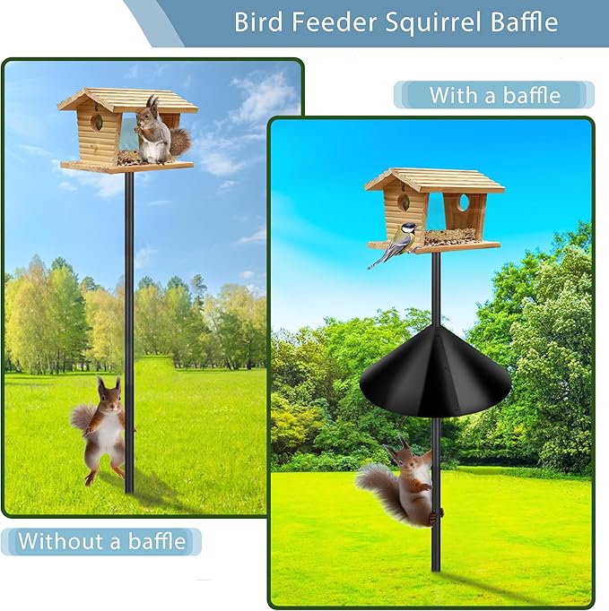 Squirrel Baffles for Bird Feeders, Squirrel Baffle for Bird Feeder Pole, Bird Feeder Squirrel Guard, Black (16 Inch-1 Pack)