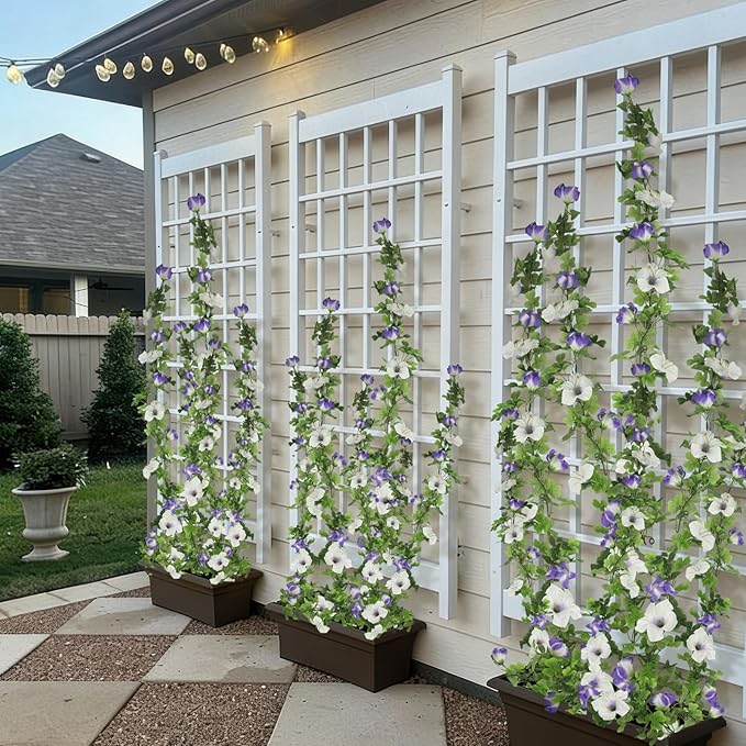 2 Pcs Artificial Flowers Vines Garland Purple Petunias Silk Spring Flowers Garland for Mantle 11 FT Fake Morning Glory Hanging Vines Plants for Outdoors Wall Fence Indoor Wedding Banquet Decor
