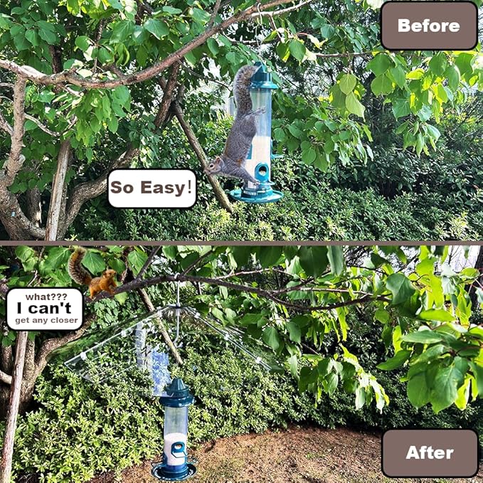 24inch Squirrel Baffle for Hanging Bird Feeders, Made of Transparent Extra Thick Pc Material, Outdoor Bird Feeder Seed Rain Cover.