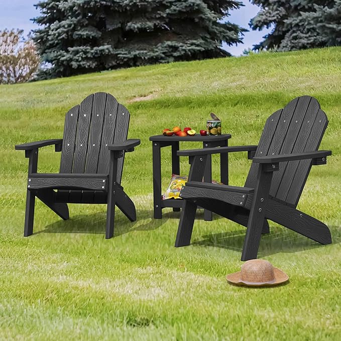 LUE BONA Kids Adirondack Chairs Set of 2, Black Poly Resin Adirondack Chair, Toddler Adirondack Chair Weather Resistant, Kids Outdoor Patio Adirondack Lounge Chair for Balcony, Backyard