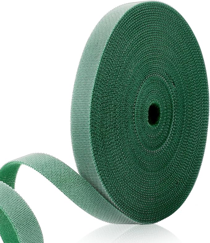 82 Ft 0.39 Inch Green Plant Tape, Reusable Garden Tie for Climbing Plants Adjustable Nylon Plant Support Tape for Outdoor Indoor Gardening, Tomatoes Vines Staking