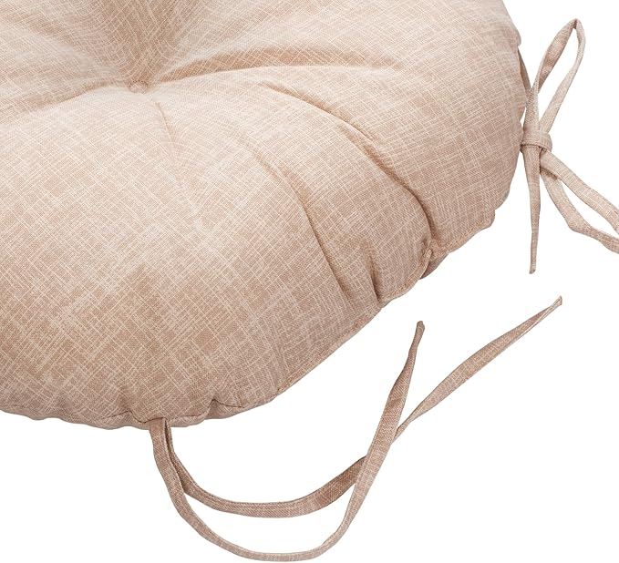 Magpie Fabrics Outdoor Round Bistro Seat Cushions with Ties, 15"x15"x4" Set of 2, Tufted Waterproof Barstool Chair Pads for Patio Home Garden Office, Light Brown Textured
