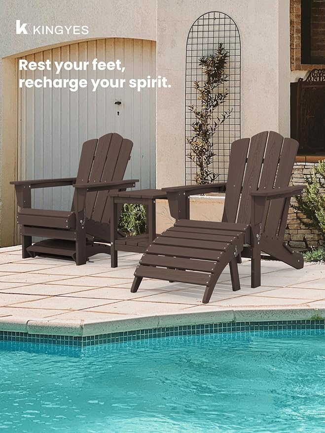 KINGYES Folding Adirondack Ottomans Set of 4 for Adirondack Chair, Coffee