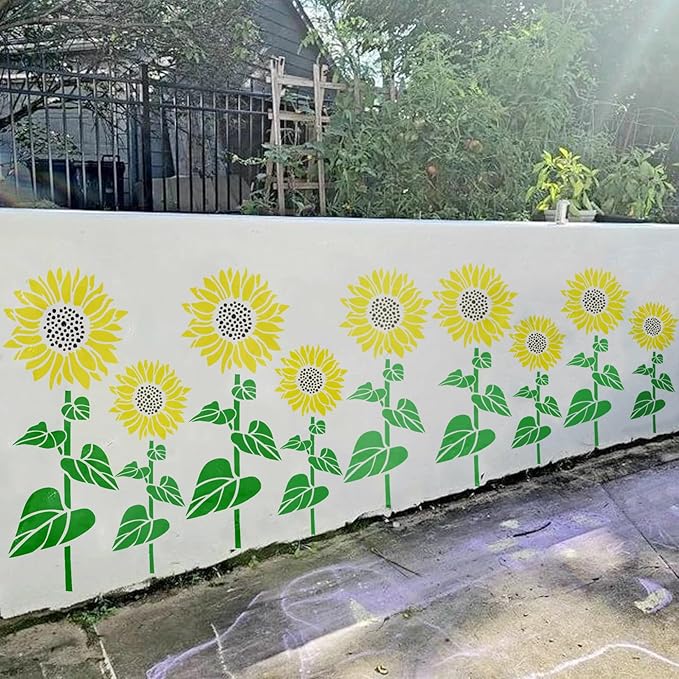 Large Sunflower Flower Stencils for Painting Garden Fence - Sunflower Floral Stencil Templates for Wood Furniture, Wall Mural