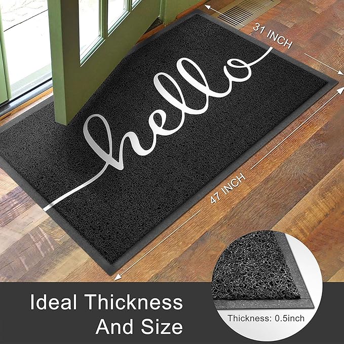 KILOCOCO Hello Doormat Welcome Mats Front Door Mat Outdoor Mat Low Pile Entrance Non-Slip Outdoor Doormats High Traffic Area Rubber Backed Entry Mats for Kitchen Indoor,31"x47"
