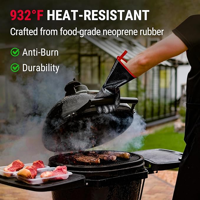 TempPro 932°F Heat Resistant BBQ Gloves, 17" Waterproof Oven & Grill Gloves, Oil & Slip-Resistant Neoprene Oven Mitts for BBQ, Fire Pit, Rotisserie, Smoker Accessories Gifts (Previously ThermoPro)