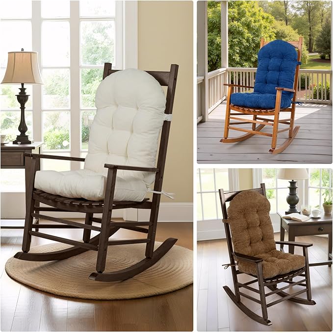 Rocking Chair Cushions Set - Non-Slip Adirondack Chair Cushions with Ties Indoor/Outdoor Rocking Chair Pad for Living Room, Bedroom, Balcony, Office