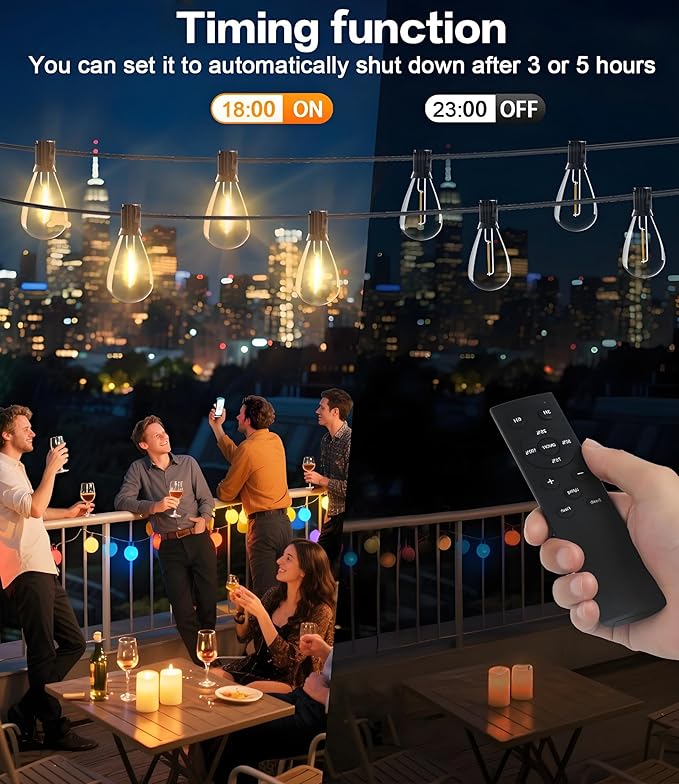 Tenmieo 100FT LED Outdoor String Lights with Remote, 35+ 1 Shatterproof Bulbs Waterproof and Dimmable Patio Lights for Porch, Garden, Backyard, Deck, Balcony, 2700K Hanging Lighting
