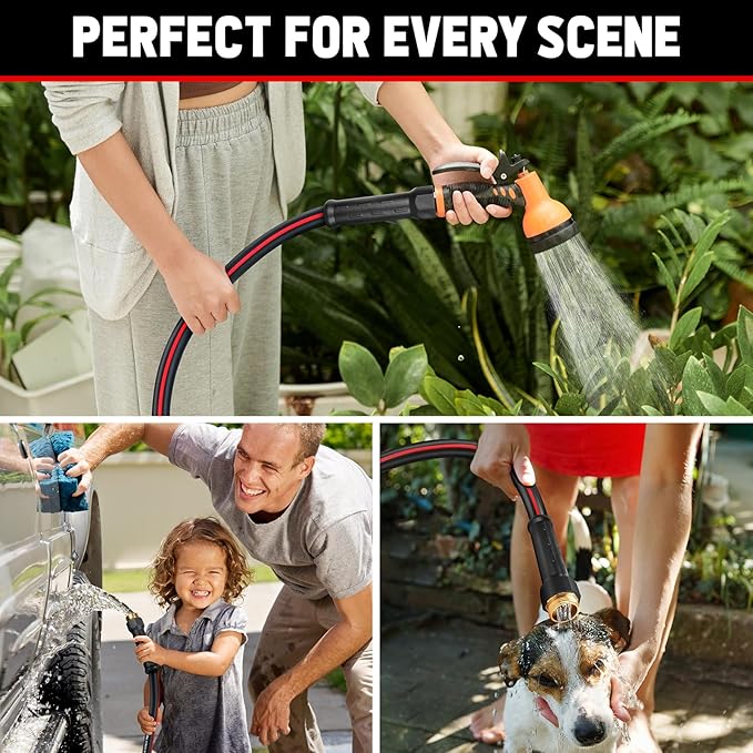 Garden Hose 50 ft x 5/8", NON-EXPANDABLE Heavy Duty Premium Flexible Water Hose, No Kink, Leakproof, Lightweight Hybrid Hose with Male to Female Fittings for Household&Backyard