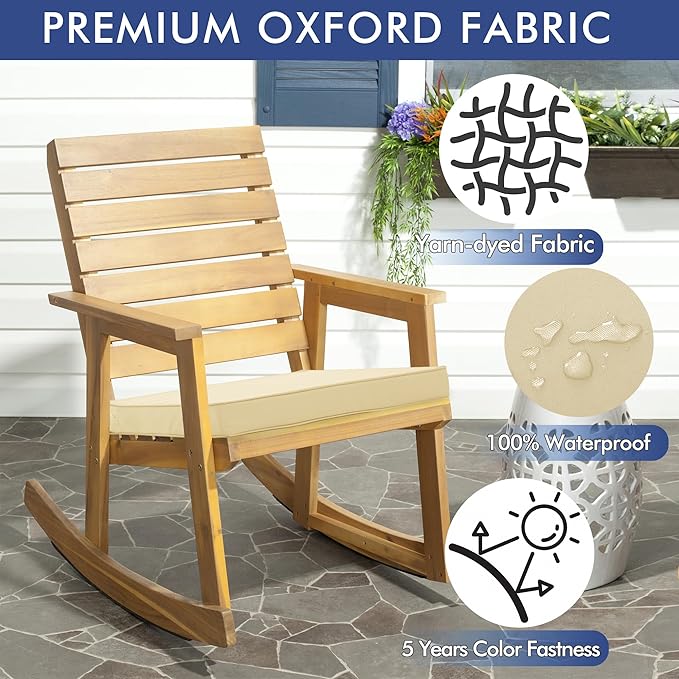 Outdoor Chair Cushions 16 x 17 Inch Waterproof Patio Chair Cushions with Tie 5 Year Color Fastness Thick Outdoor Seat Cushion for Garden Lawn Patio Furniture Beige Set of 2