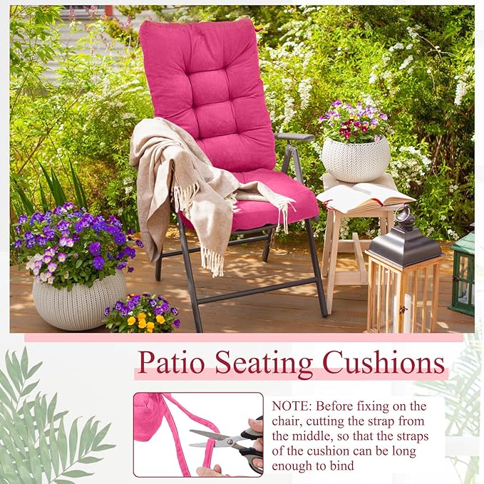 Juexica 4 Sets Outdoor Patio Chair Cushions Seat High Back Tufted Pillow Replacement Rocking Chair Cushions Pads for Patio Summer Seasonal Indoor Home Office(17 x 17 Inch,Pink)