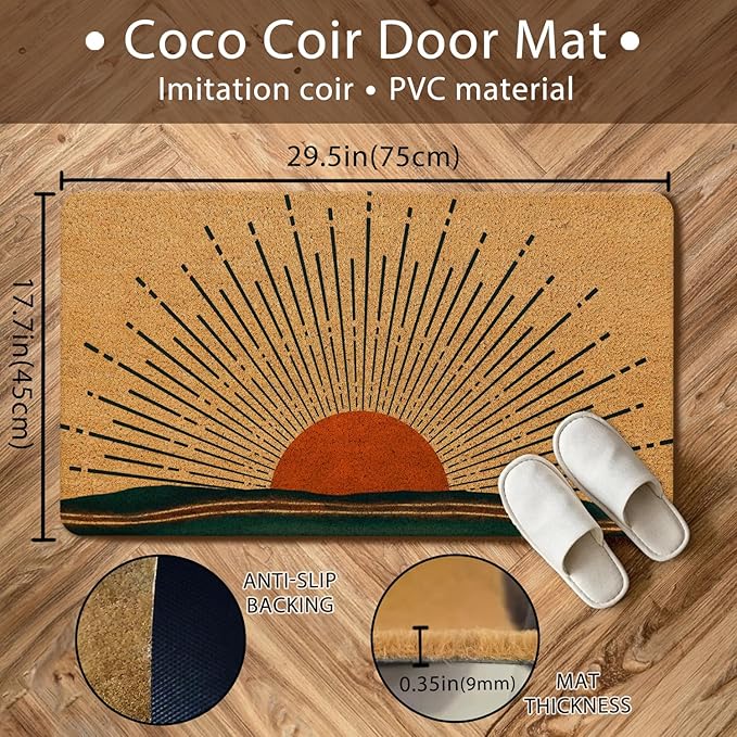 Nogrit Boho Coir Doormat for Entrance, Front Door Mats, Welcome Mat, Indoor/Outdoor, 17x30 (Sun and Ocean)