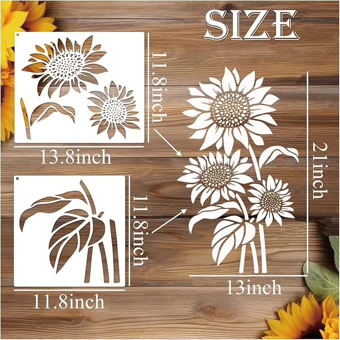 Large Sunflower Fence Stencil for Painting on Wood Fences Tall Flower Stencils Reusable Floral Plastic Templates for Wood Fence Walls Canvas (6 Large Sunflower)