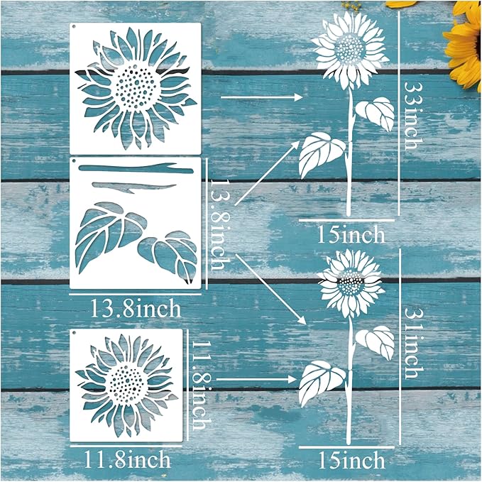 Large Stencils for Painting on Wood Fence Giant Wall Stencils Reusable Templates for Garden Fence Window Wall Furniture Mural (Sunflower)