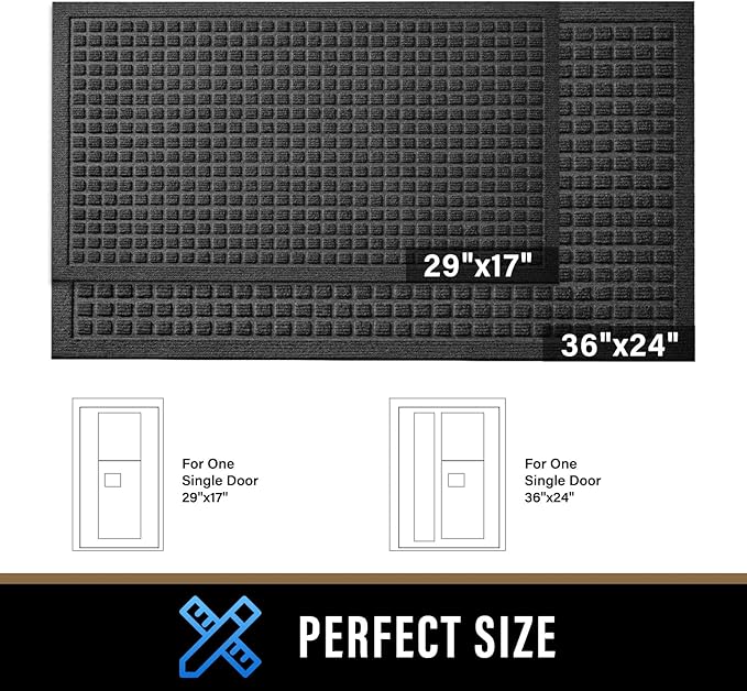 PLEASOR Front Door Mat Indoor Outdoor Entrance, Dirt Resistant and Absorbent Doormat, Sturdy Non-Slip Backing Entry Mat, Fade Resistant, Easy Clean Low-Profile Entryway Mat, 36x24, Grey
