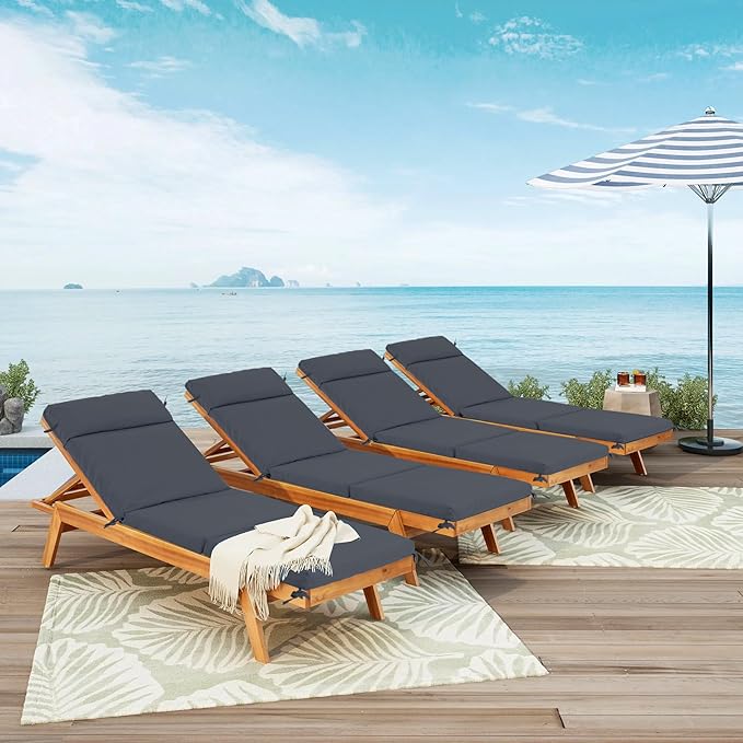 Chaise Lounge Cushion 80x26x3 Inch – Set of 2 Outdoor Lounge Chair Cushions, Lounger Pad Replacement with Fade-Resistant, Removable & Machine-Washable Covers, Ideal for Patio Chaise Chairs, Dark Grey