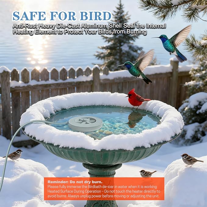 Bird Bath Heater-50W Circle De-Icer with Hollow Snowflake Design,Faster Ice Melting，Heated Birdbaths & Animal Water Bowls,Cast Aluminum,6 FT Cord