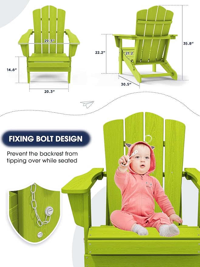 KINGYES Folding Adirondack Chair Set of 8, HDPE All-Weather Folding Adirondack Chair, Apple