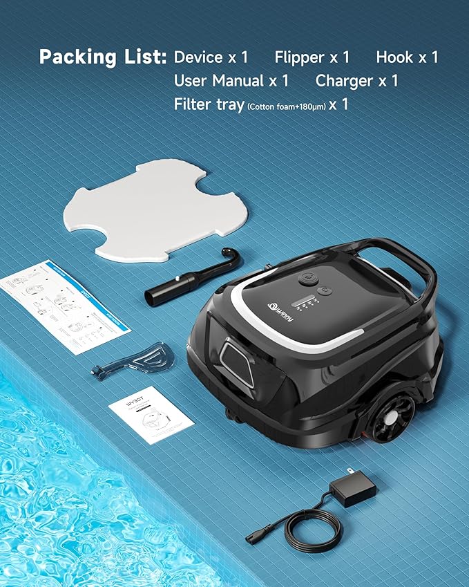 (2026 Upgraded) A1 Robotic Pool Vacuum for Above Ground Pools, Dual Filters, Self-Parking, 120-Min Runtime & 2.5h Fast Charging, Powerful Suction, Ideal for Flat Pools up to 1076 sq.ft (Black White)