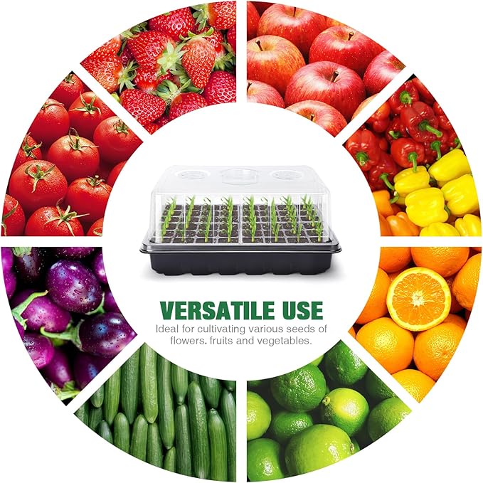 Delxo 3 Pack Seed Starter Kit Large Seedling Starter Tray(144 Cells) Total with Humidity Domes - Adjustable Vents & Deep Base Germination Kit for Indoor Gardening - Includes 10 Tags & Tools