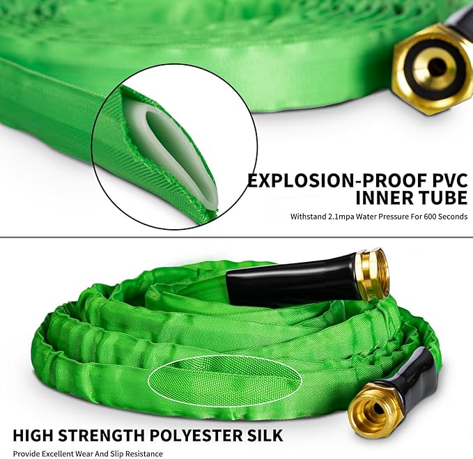 Garden Hose 75 FT,Non-Expanding,10 Functional Nozzles,Garden Hose anti-kink,Heavy Duty Flexible Water Hose 75 FT,Suitable for Outdoor,Yard, Car Washing (green, 75ft)