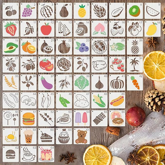 Fruit Stencils for Painting - 64PCS Fruit Patterns Small Stencils for Crafts & DIY Projects