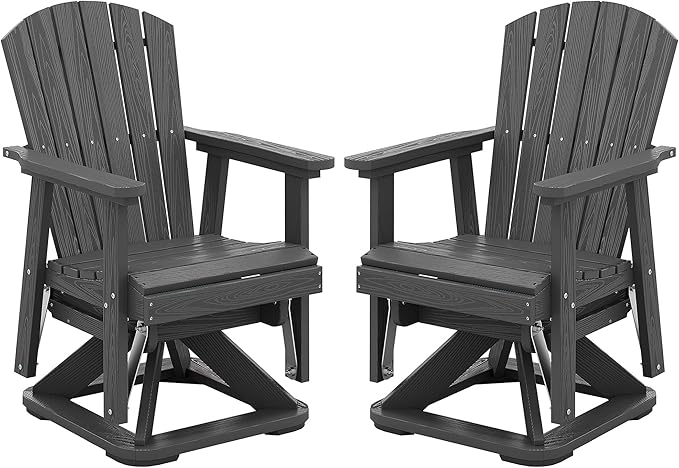 SERWALL Adirondack Swivel Glider Chair, HDPE Outdoor Glider Set of 2, All-Weather Glider Chair for Porch, Balcony, Slate Grey