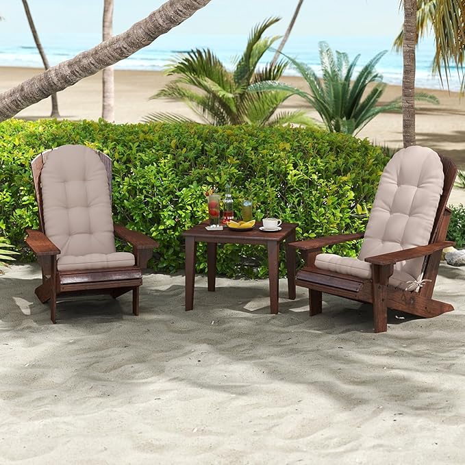 Outdoor Adirondack Chair Cushions Set of 2, 50x21x4 Inch Rocking Chair Cushion, High Back Patio Soft Seat Pad with Ties, Indoor Outside Use, Fade-Resistant & Waterproof, Beige