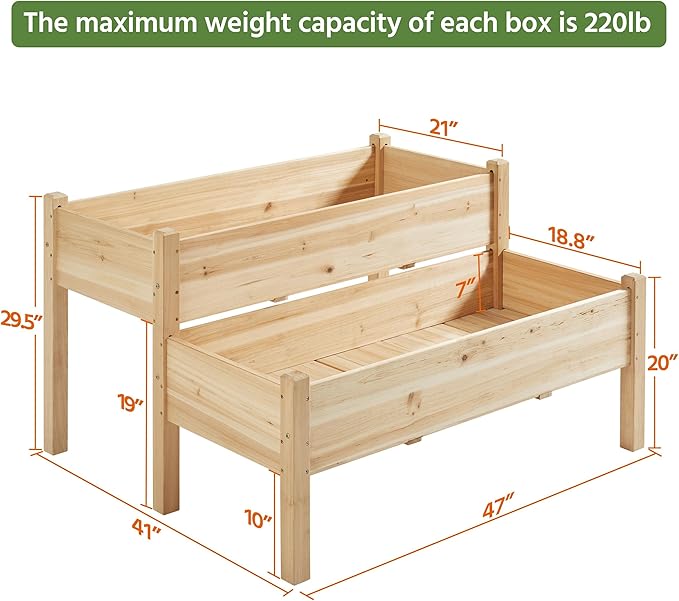 Yaheetech 47x41x30in Wooden Raised Garden Bed Horticulture 2 Tiers Elevated Planter Grow Box for Herb with Legs & Drainage Holes, 2pcs