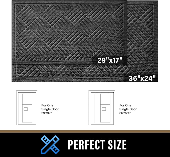 PLEASOR Front Door Mat Outside Entrance, Dirt Resistant and Absorbent Welcome Door Mat Outdoor Indoor, Sturdy Non-Slip Backing Entry Mat, Fade Resistant, Low Profile Doormat for Entryway, 29x17, Grey