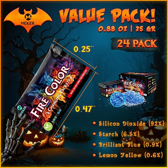 MEKER Fire Color Changing Packets - Fire Pit, Campfires, Outdoor Fireplaces, Bonfire - Fire Colorful Changing Fire - Perfect Fire Camping Accessories for Kids & Adults (24 Pack)