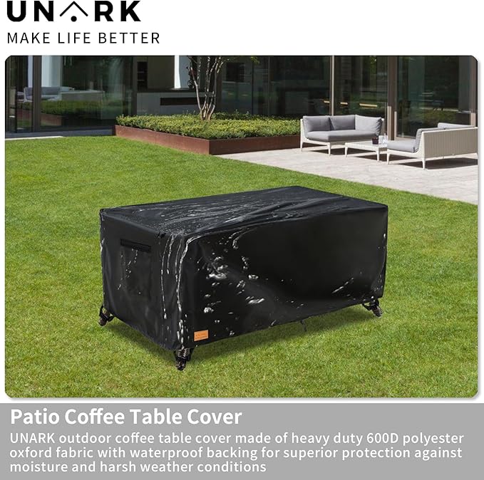 Outdoor Patio Coffee Table Cover, 600D Waterproof Heavy Duty Outdoor Table Cover, Patio Furniture Covers 48 x 28 x 16 inches Black