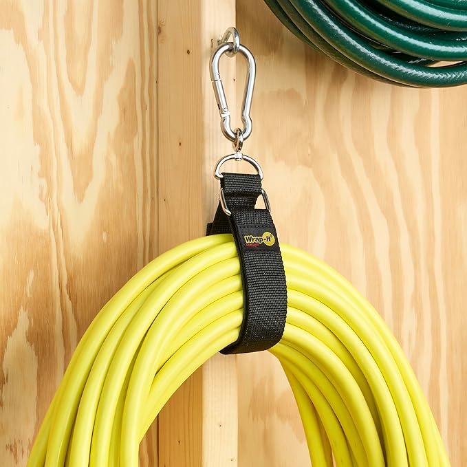 Hook 'n Hang Wrap-It Storage Straps - 24" Blaze Orange - Carabiner Straps for Cord or Garden Hose Storage (2-Pack)