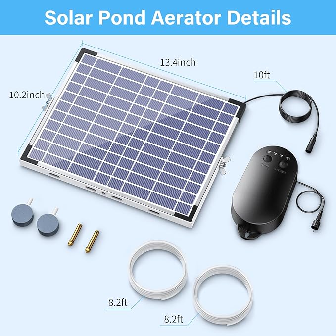 NFESOLAR 15W Large Solar Pond Aerator, Solar Aerator for Ponds with 4400 mAh Battery Backup and 2 Air Outlets, Low Noise Solar Air Pump Outdoor for Koi Pond Fish Tank Hydroponics