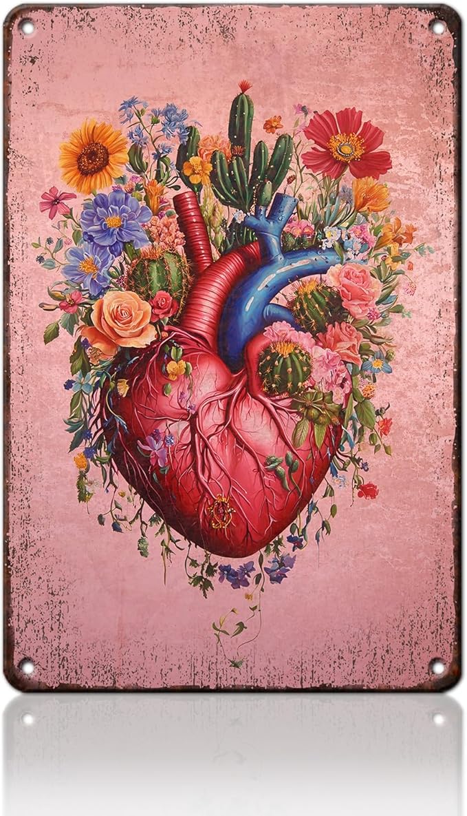 Metal Tin Sign Cactus Heart Wall Art Posters Vintage Tin Sign for Home Office Room Wall Decor Poster 12x16inch