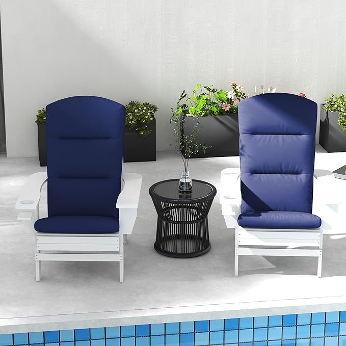 Outsunny 2 Piece Adirondack Chair Cushions, 59 x 20.5 x 2 inch Outdoor Chair Cushions for Fire Pit Chairs with Seat, Back, Ties, Water Repellent Replacement Patio Seat Pads, Blue