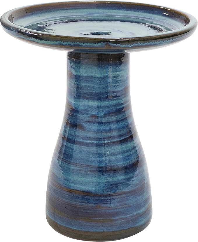 Sunnydaze 21" H Ceramic Bird Bath for Outside - Hand-Painted Outdoor Bird Bath Bowl, UV/Frost-Resistant Finish - Galaxy Blue