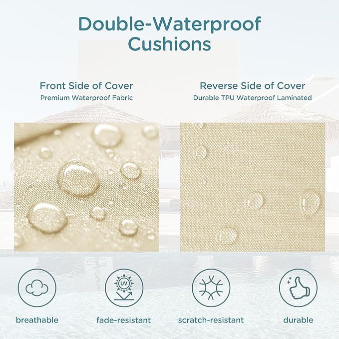 Codi Outdoor Lounge Chair Cushion, Chaise Cushions for Patio Furniture, Double Waterproof Fabric for Pool, 72 x 22.5 x 3.5 Inch 1PK Beige