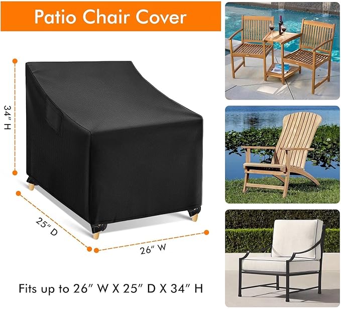 WLEAFJ Outdoor Chair Covers Waterproof, Black Lawn Patio Furniture Covers, Heavy Duty Patio Lounge Deep Seat Cover, 2 Pack - 26" W x 25" D x 34" H
