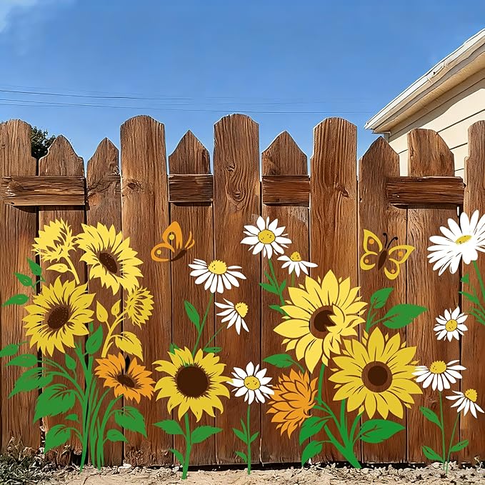 JarThenaAMCS 12Pcs Large Spring Sunflower Stencils Reusable Floral Daisy Plastic Drawing Templates for Summer DIY Crafts Painting on Wood Wall Garden Fence