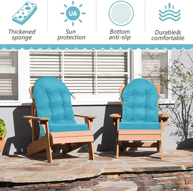 Geelin 4 Pcs Adirondack Chair Cushion High Back Patio Rocking Chair Cushion 44 x 19 x 4 Inch Tufted Weather Resistant Fade Resistant Seat for Patio Rocking Seat (Royal Blue)
