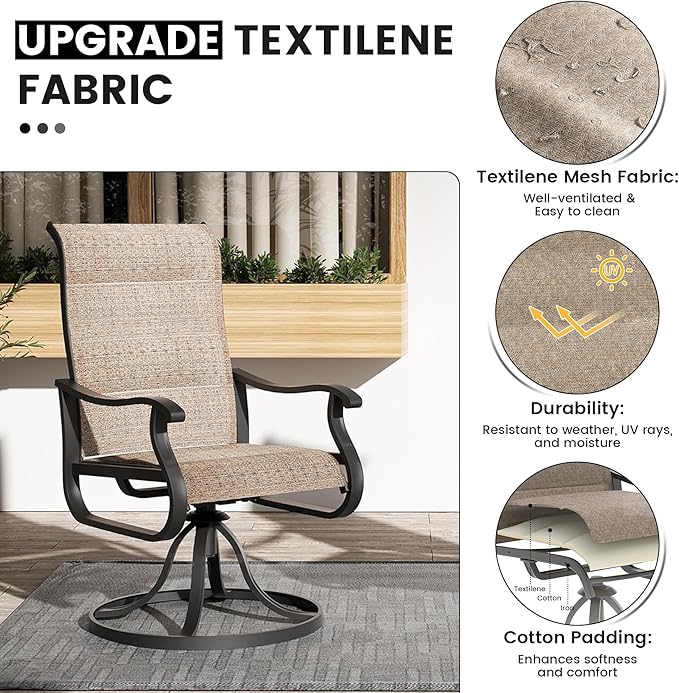 Patio Swivel Chairs Set of 6, Outdoor Dining Chairs with High Back, All-Weather Swivel Rocker Chair for Lawn, Porch or Garden