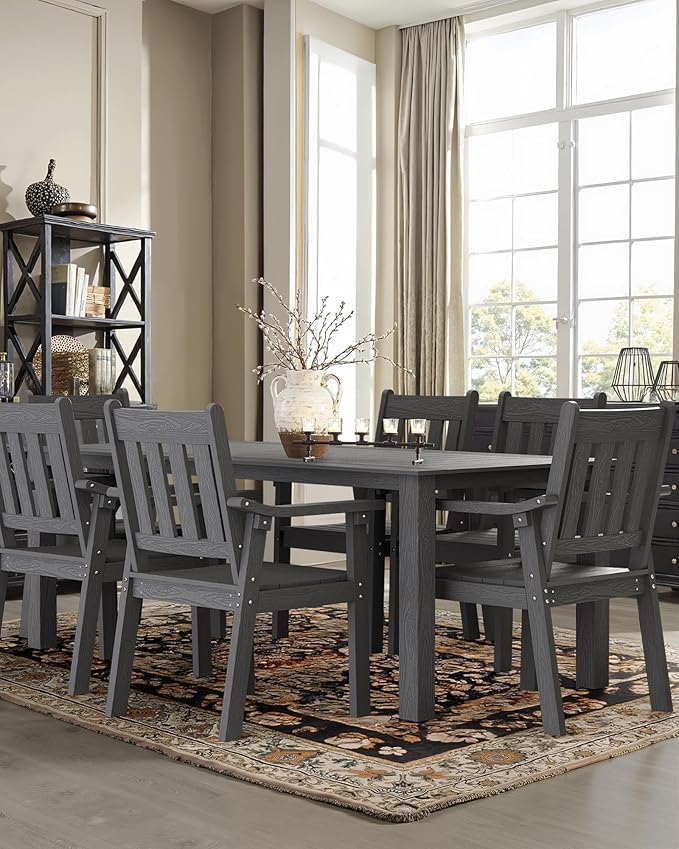 YEFU Outdoor Patio Chairs Set of 2: All Weather Outdoor Dining Chairs with Wide Curved Seat and Backrest - Plastic Patio Chairs for Outside Backyard/Garden/Pool/Porch/Deck 350lbs Capacity Grey