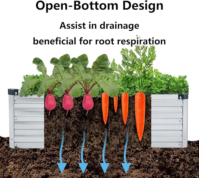 2 Pack 6x3x1FT Galvanized Raised Garden Bed Kit, Outdoor Metal Planter Box for Vegetables, Bottomless Rectangular Gardening Bed with Support Rods, Tool-Free Assembly, Silver