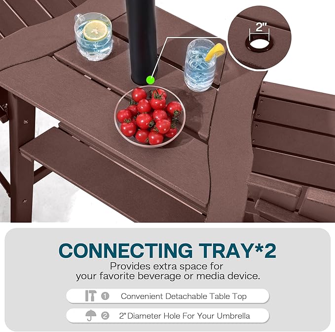 Tall Adirondack Chairs Set of 8, HDPE Balcony Chair with Double Connecting Tray, Weather Resistant Outdoor Adirondack Bar Stools for Patio, Deck, Patio, Backyard, Balcony. (Brown)